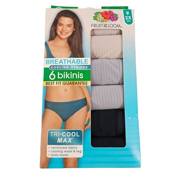 Fruit of the Loom Panties Tri-Cool Max 6 Pack Breathable Hipsters Size 2X (NWT) - Picture 2 of 11